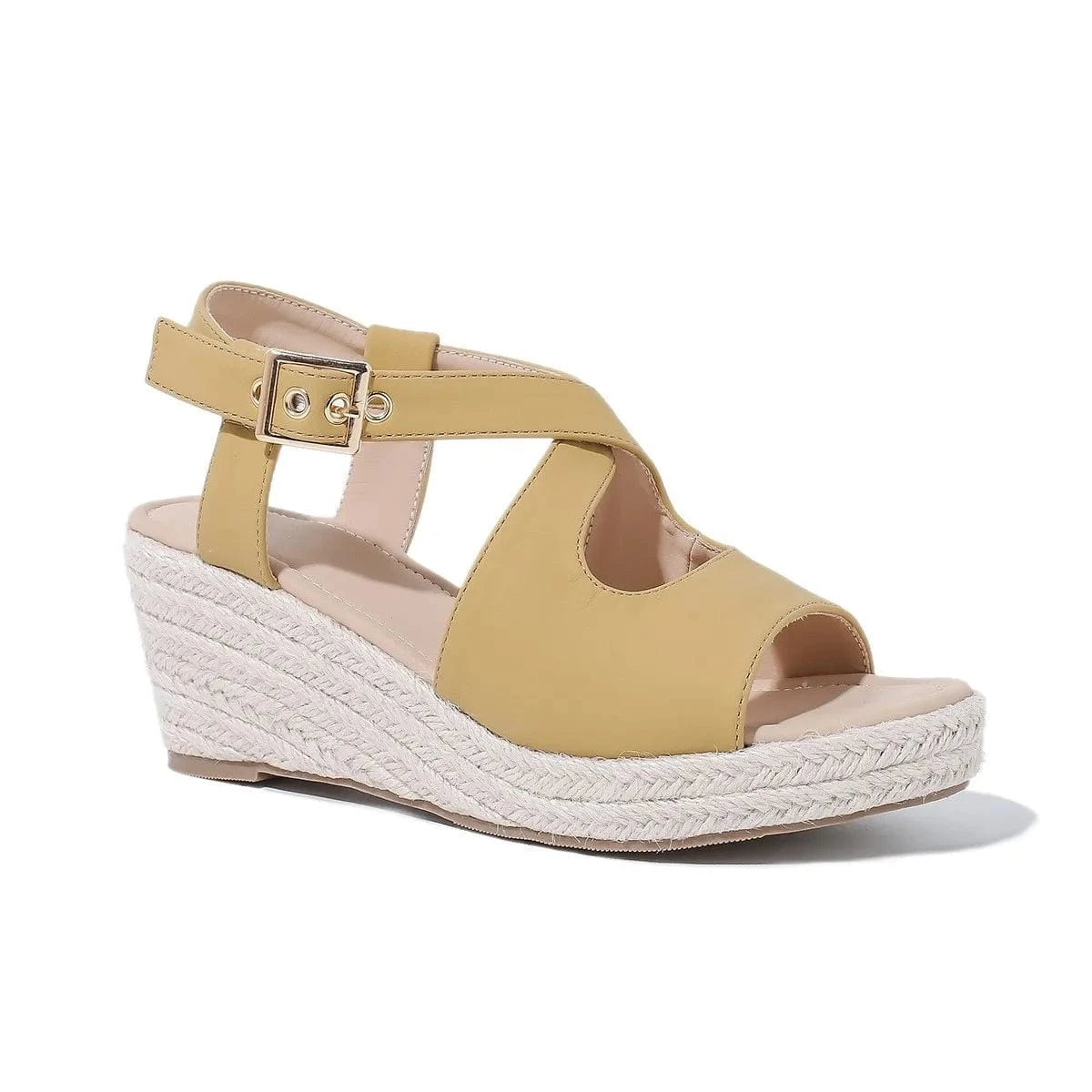 38 / Yellow Women Platform Shoes Simple Synthetic Leather Hemp Rope Mujer Shoes Cross Strap Lace Up Wedge Heel Sandals Ladies Office Sandals