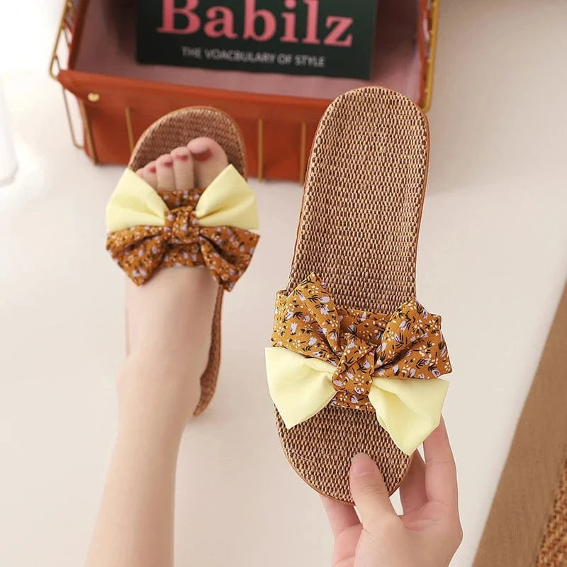 39 / 4 Summer Female Bohemia Bowknot Flax Linen Flip Flops Beach Shoes Sandals Slipper Women's Shoes