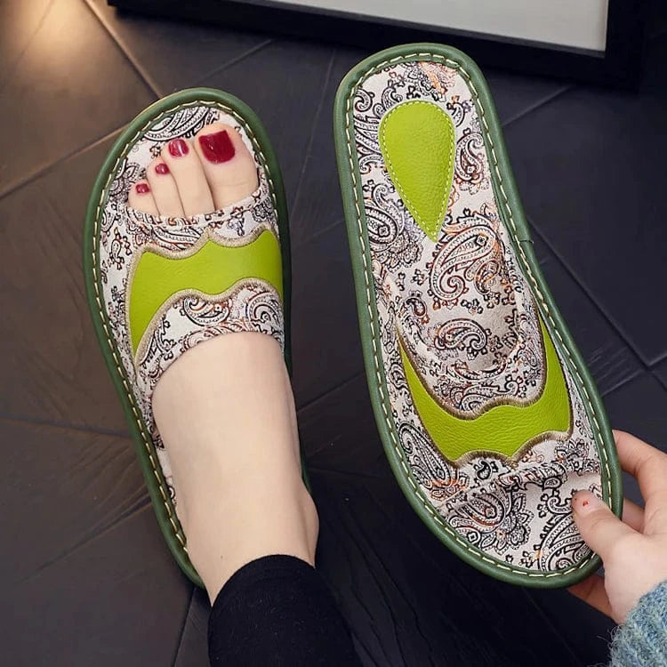 39/40,shoe long 27cm / 6 Summer anti-slippery indoor home embroidery genuine leather slippers for men sandals