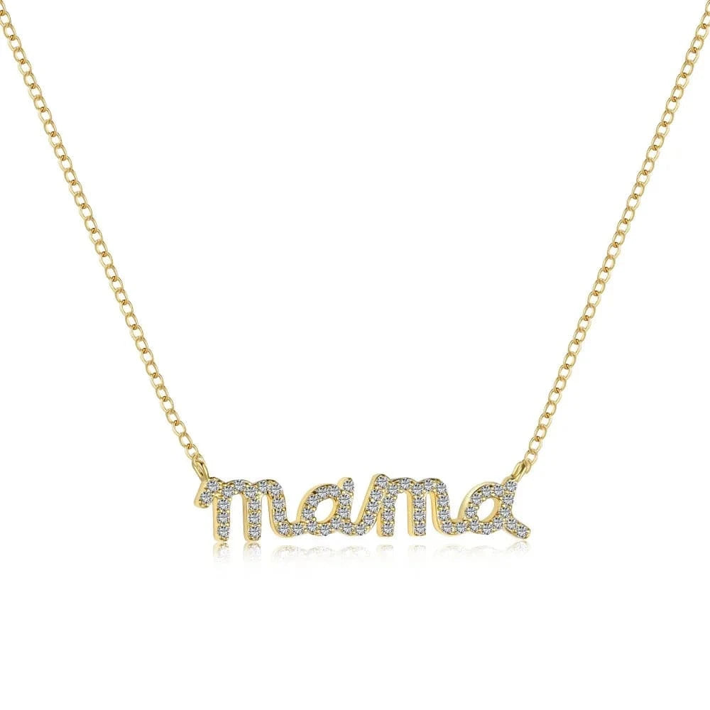 39+5cm / DY190541-S-G-WH Mother'S Day Gift 925 Sterling Silver Letter Mama Necklace Gift For Mother Mom 18K Gold Plated Cz Cubic Zirconia Necklaces Women