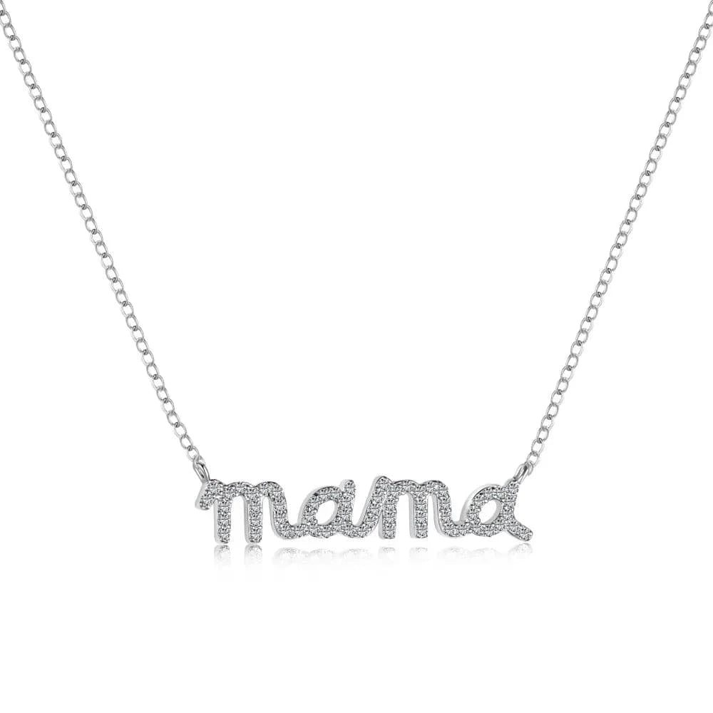 39+5cm / DY190541-S-W-WH Mother'S Day Gift 925 Sterling Silver Letter Mama Necklace Gift For Mother Mom 18K Gold Plated Cz Cubic Zirconia Necklaces Women