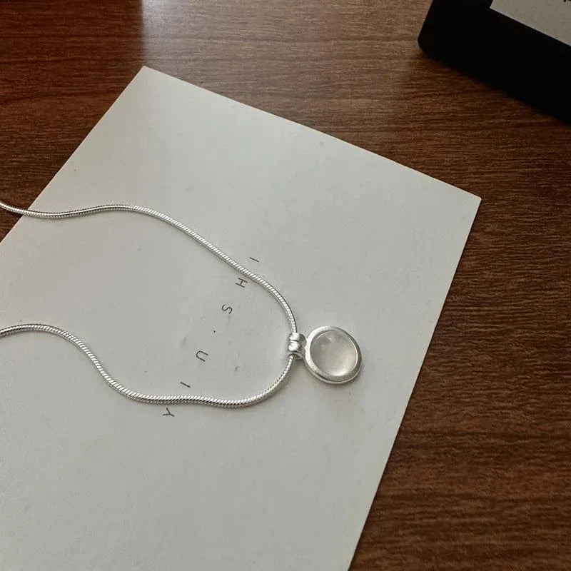 39+5cm / YB-A4444 White 925 Sterling Silver Vintage White Agate Round Snake Chain Pendant Necklaces For Women Christmas Gifts Jewelry