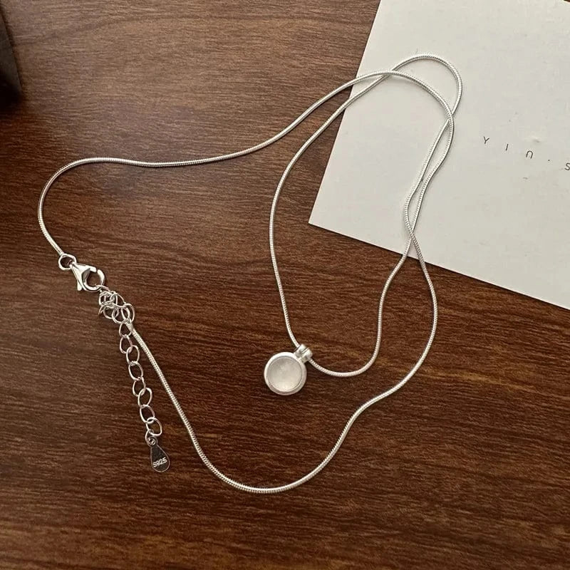 39+5cm / YB-A4444 White 925 Sterling Silver Vintage White Agate Round Snake Chain Pendant Necklaces For Women Christmas Gifts Jewelry