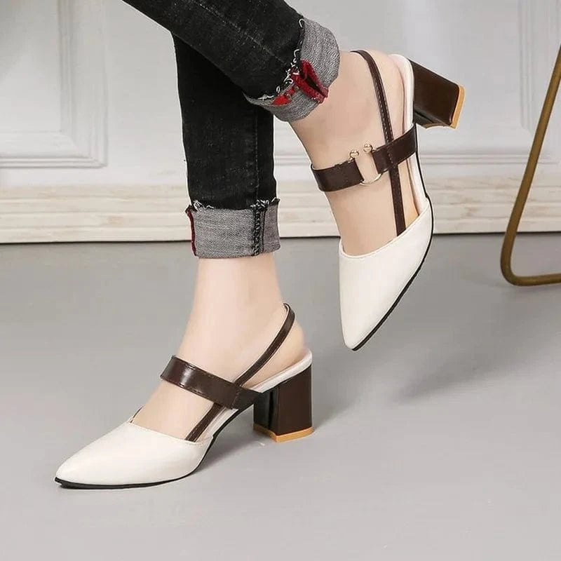 39 / Beige Summer Sandals Women Chunky Sandals High-Heeled Shallow Mouth Pointed Toe Pumps Fashion Sexy High Heels Office White Shoes