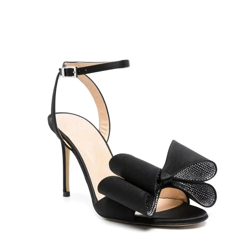 39 / Black Chaussures Femme Elegant Rhinestone Bowknot Buckle Mujer Shoes Hollow Out Ankle Strap High Heel Sandals For Ladies Dress Sandals