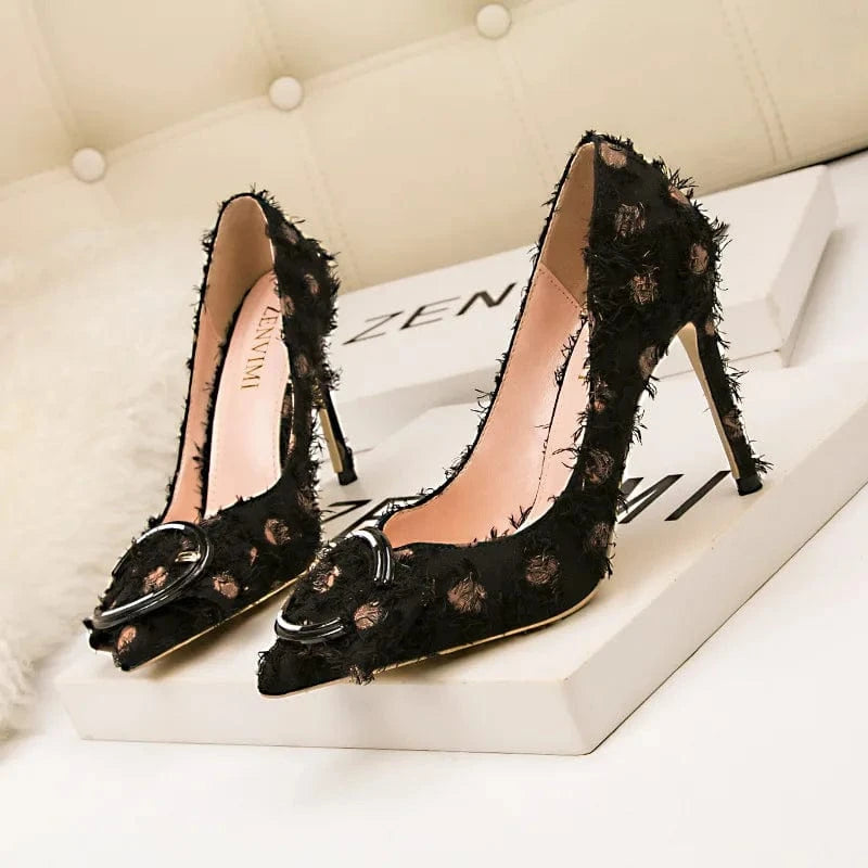 39 / Black Korean Style Women Pointed-toe Buckle Sandals Female Summer Autumn High Heel Pumps Sexy Party Ladies Dress Shoes