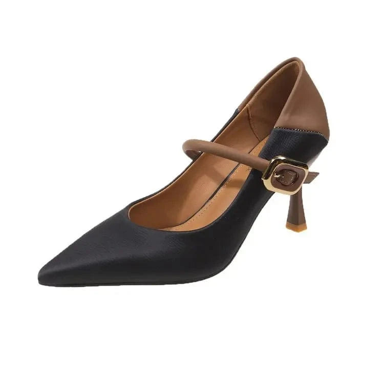 39 / Black new Europe United States pointed head shallow mouth thin heel single shoes version low heel French Mary Jane women's shoes
