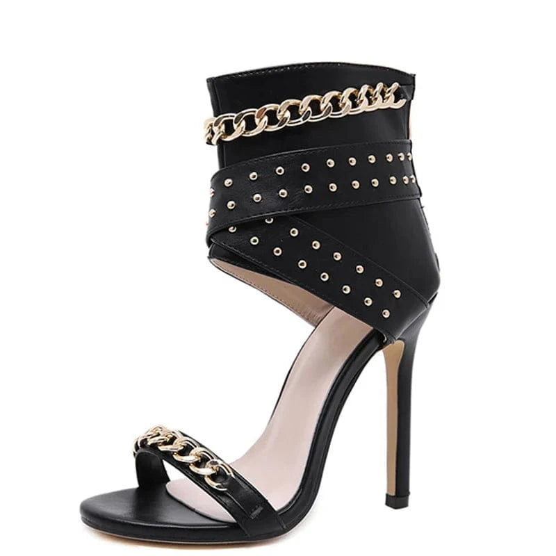 39 / Black Summer 2024 Thin Heel For Party Size 35-42 New Rivet Metal Decoration High Heel Women Sandals Boots Gladiator Ankle Ladies Shoe