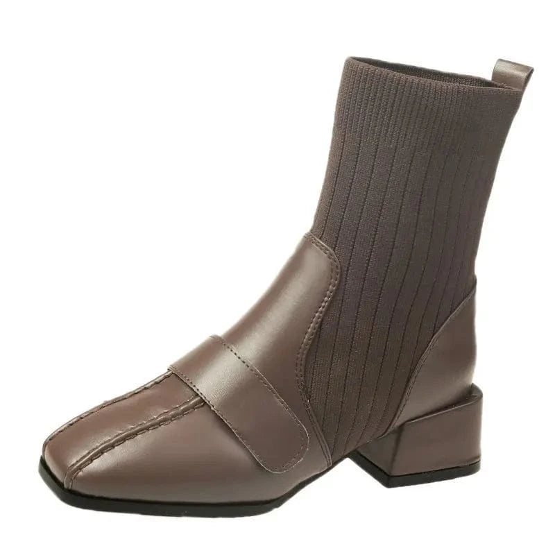 39 / Brown British Style Chunky Heel Short Boots