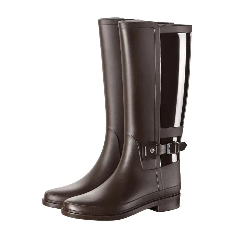 39 / Brown Hot selling PVC Silicon Knee High ladies rubber rain boots fashion rain boots for women