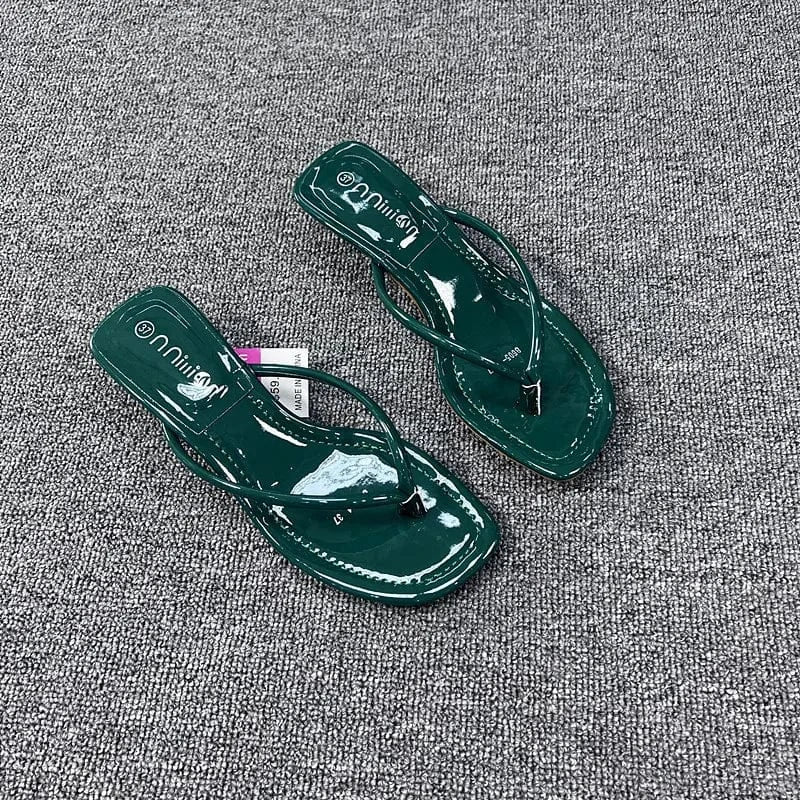 39 / Green Ladies low heel slippers luxury leisure flip flops sandals sexy stiletto ladies sliders slipper women slippers sandals