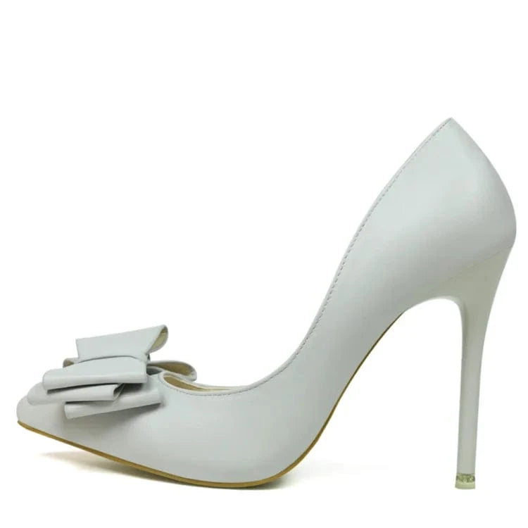 39 / Grey Pu bow at the side of pointed toe high heel shoes