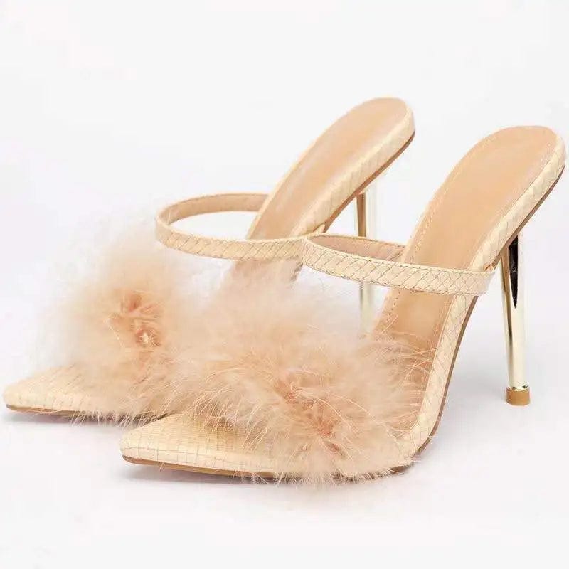 39 / Khaki New heels fashion 2022 summer women slipper sandals lady stiletto plush high heels