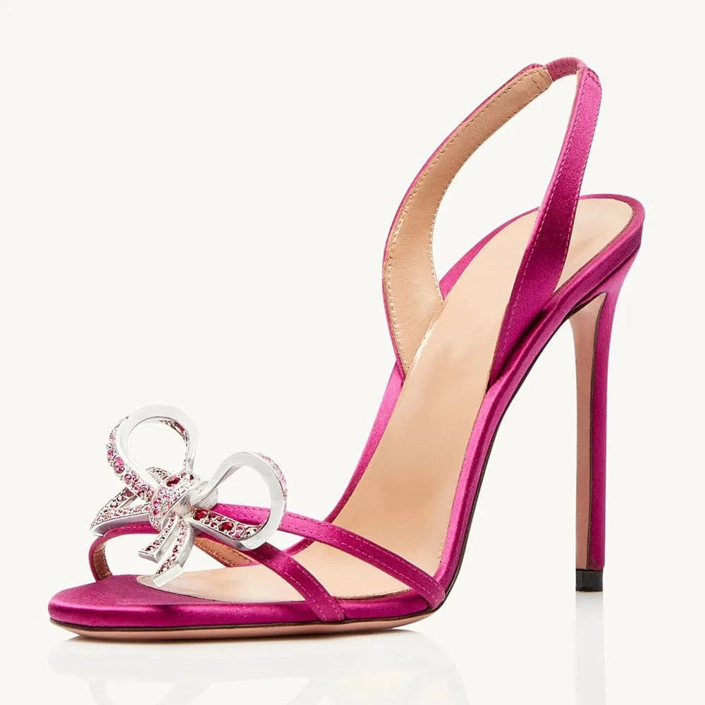 39 / Purple White Black Green Crystal Encrusted Bow Hardware Rhinestone Bowknot Heels Stiletto Bow High Heel Shoes
