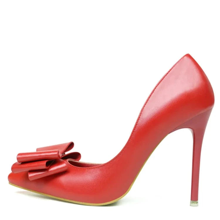39 / Red Pu bow at the side of pointed toe high heel shoes