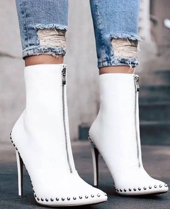 39 / WHITE-2 New model short Plaid boot square heel boots for women fancy heel ladies pointed toe boot shoes