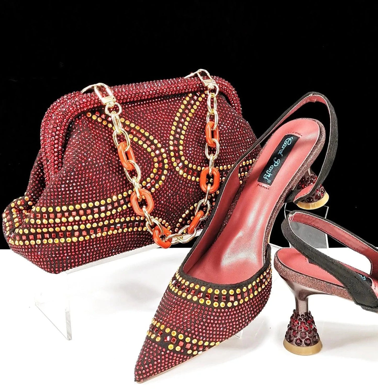 39 / WINE Low Heel Shoes Matching Clutch Bag For Women Beautiful Design African Set Of Fashion Bag And Shoes For Ladies Daily Party
