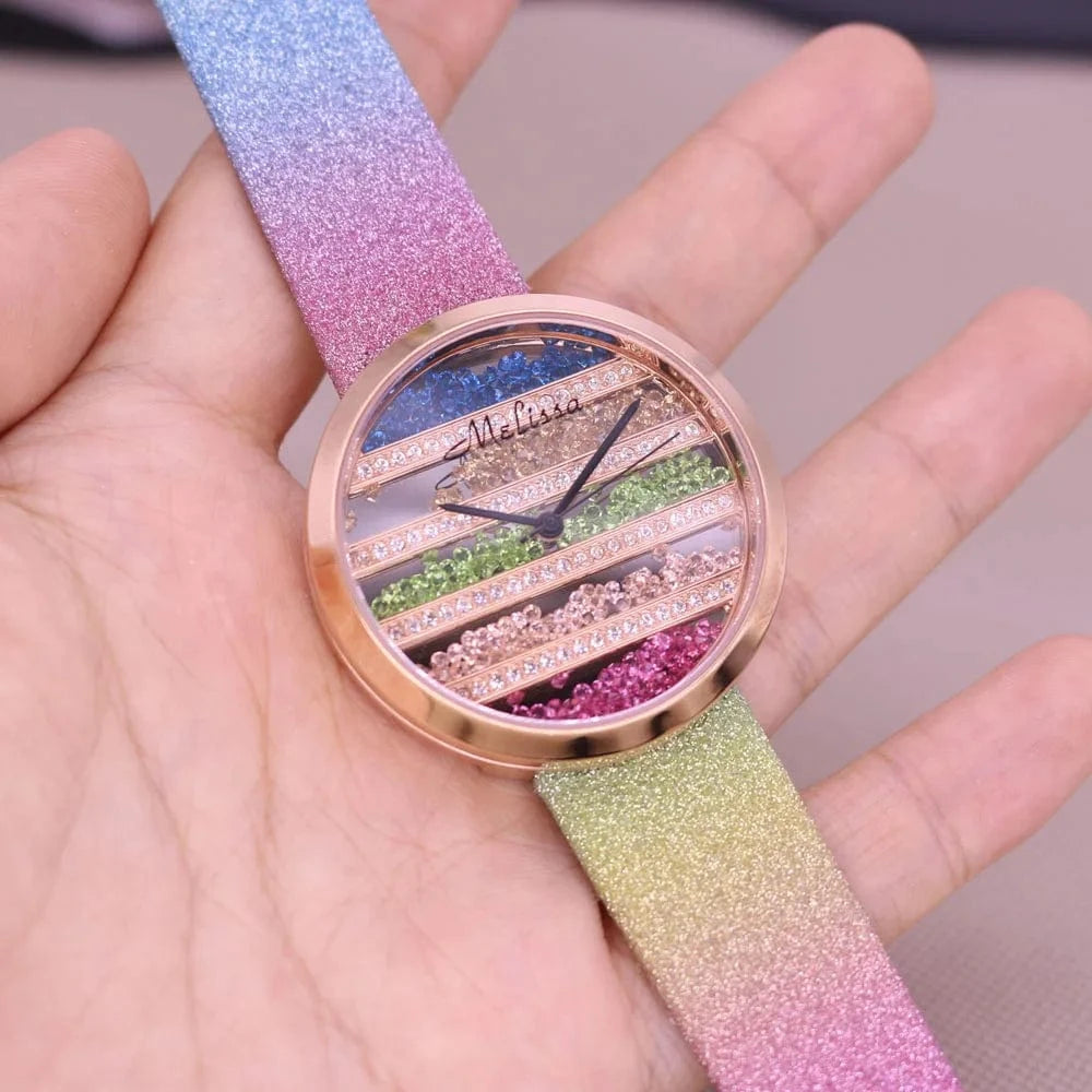 39mm Luxury Unicorn Melissa Women's Watch Rhinestone Crystal Fashion Hour Real Leather Bracelet Clock Girl's Birthday Gift Box