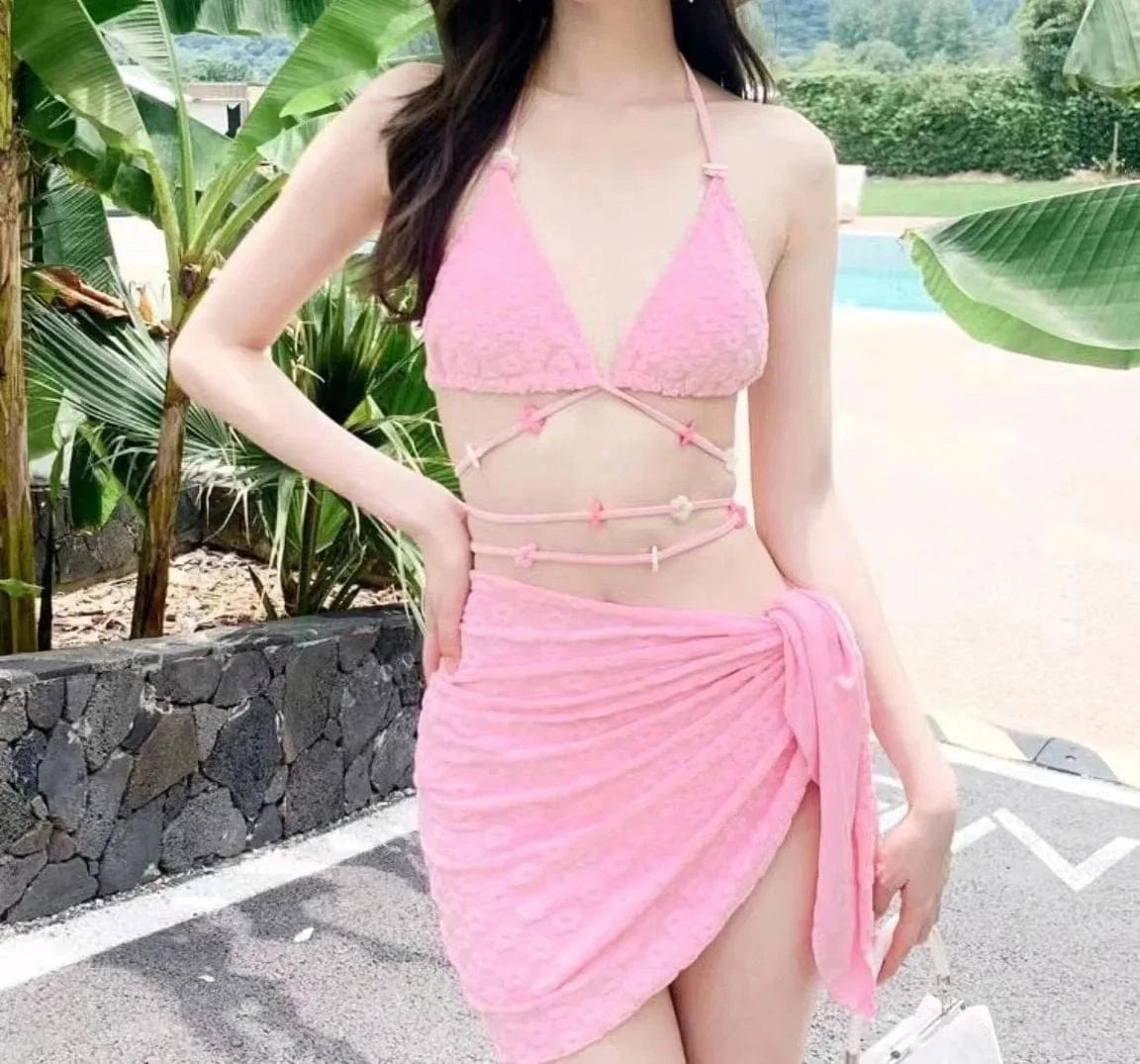 3colors String Swimwear Thong Bikini Set Swimsuit Beach Wear Micro Mini Bikini 3pcs Swimwear Women 2024