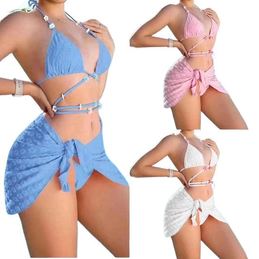 3colors String Swimwear Thong Bikini Set Swimsuit Beach Wear Micro Mini Bikini 3pcs Swimwear Women 2024