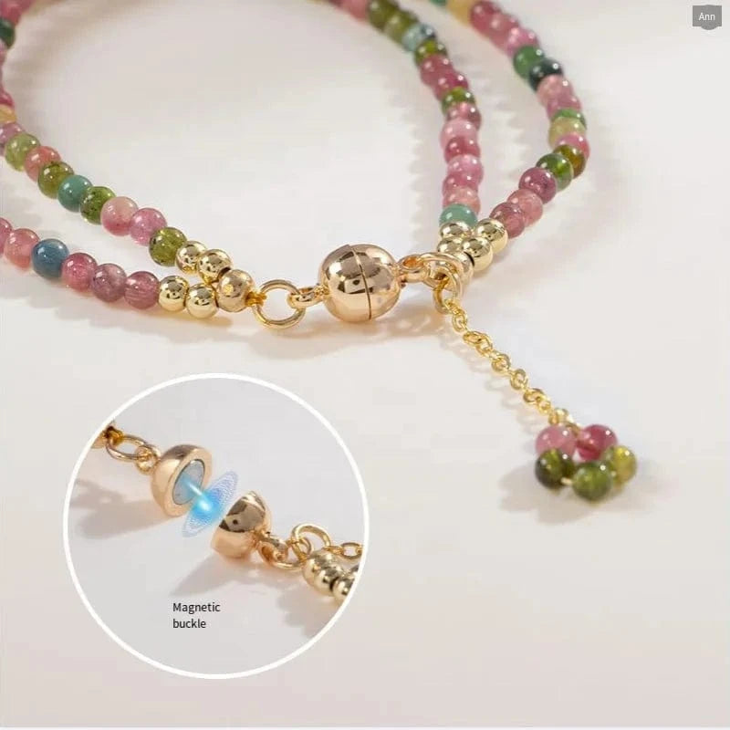 3mm rainbow pearl tourmaline bracelet Fashion temperament Chinese style woven magnet crystal hand jewelry