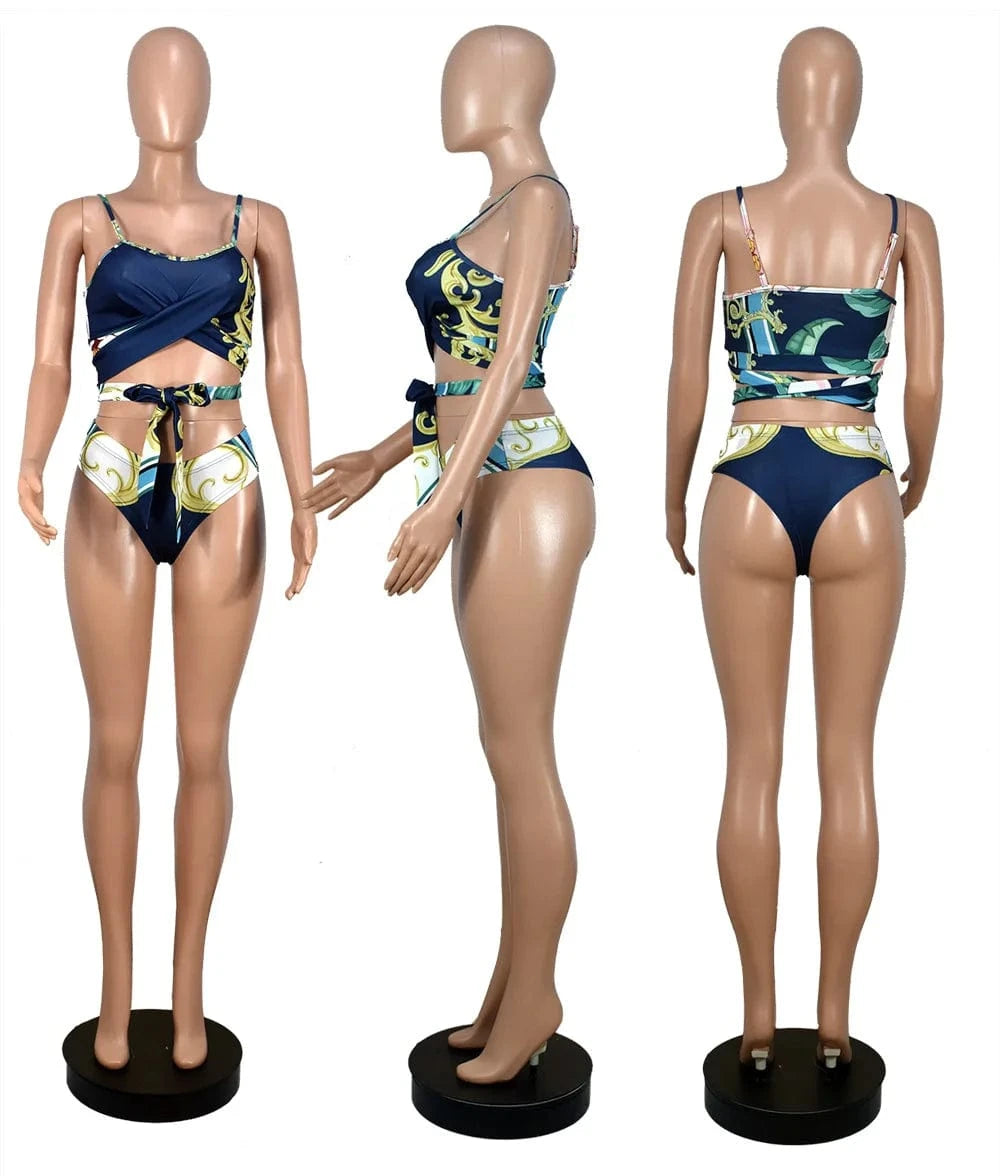 3pcs bikini set floral bikini ve swimwear & beachwear latest sleeveless maxi skirt sarongs beachwear pareo floral printed