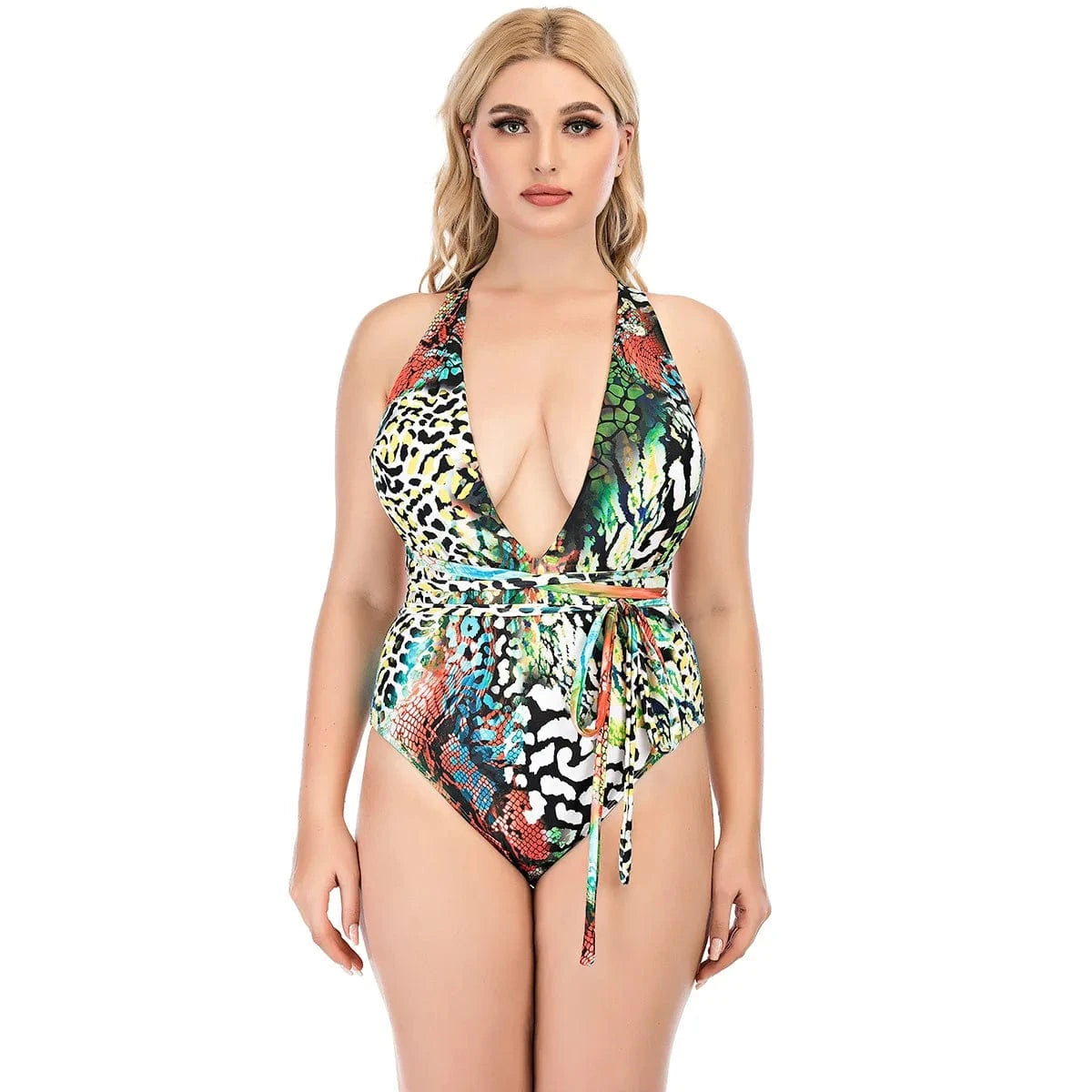 3XL / 2 2022 Hot Seller Sexy Leopard Print Swimsuit Plus Size Swimwear Lace Up one piece bikini