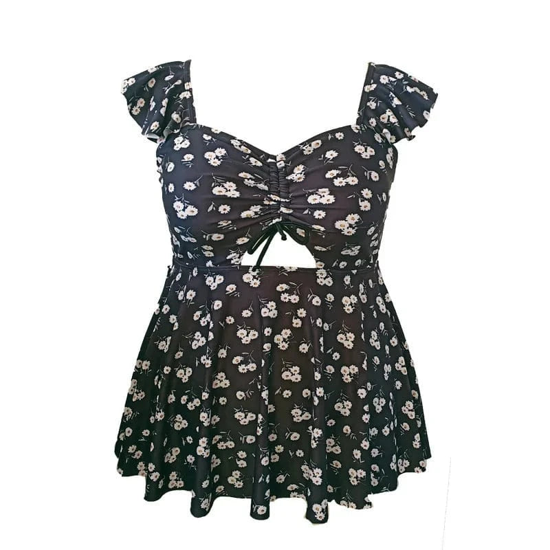 3XL / Black DAMOCHIC Custom Plus Size Bathing Suit One Piece Floral Print Large Swimsuit Fat Women Ruffle Strap Big Swimwear Beachwear 2023