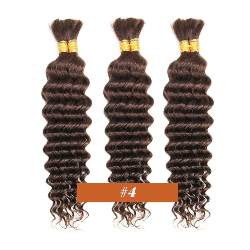 4 / 1Pcs/Lot / CHINA|24inches|100g Human Braiding Hair Chocolate Brown 100g Deep Wave Bulk No Weft Human Hair Wigs Bundles for Curly Boho Braiding