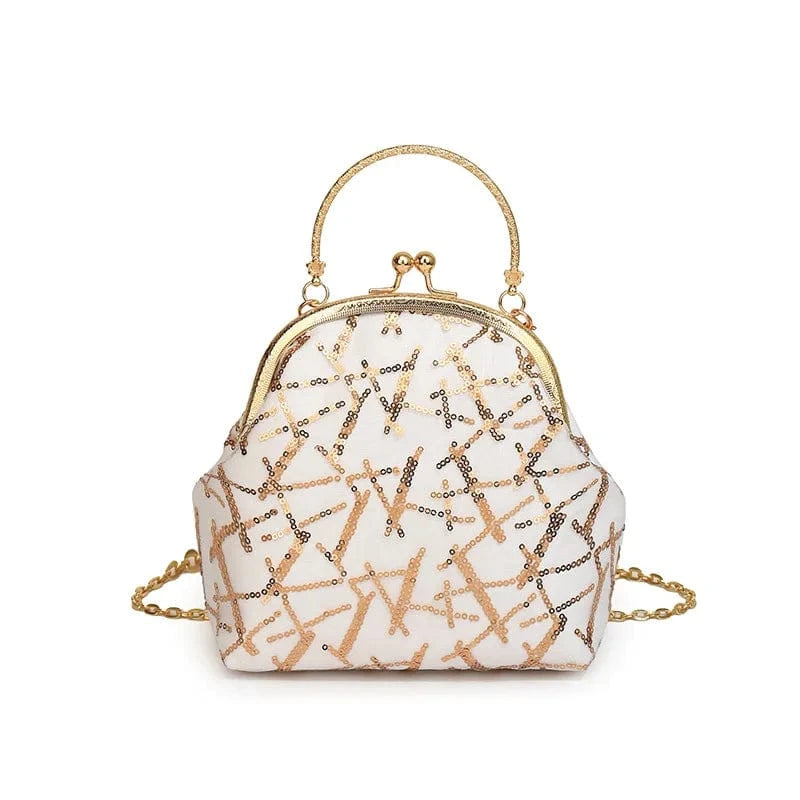 4 2024 Fashion Sequin Clutch Bag For Women Stylish Elegant Handbag Metal Golden Chain Clip Purse