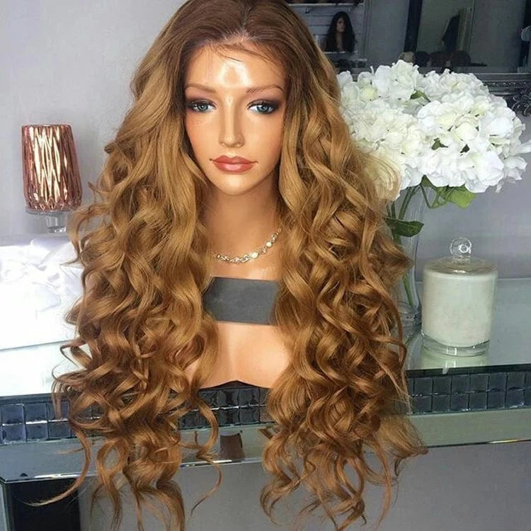 4 27 ombre / 26 Inches 160% Density 4 27 Two Tone Ombre Color Chinese Virgin Hair Full Lace Wig Water Wave Full Lace Blonde Human Hair Wigs