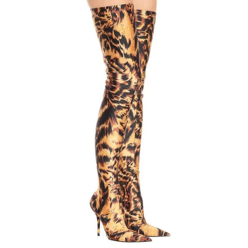 4.5 / 4 BUSY GIRL CHT2215 women boots fashion high heel pointed toe nightclub runway show legging stretch over the knee thigh high boots