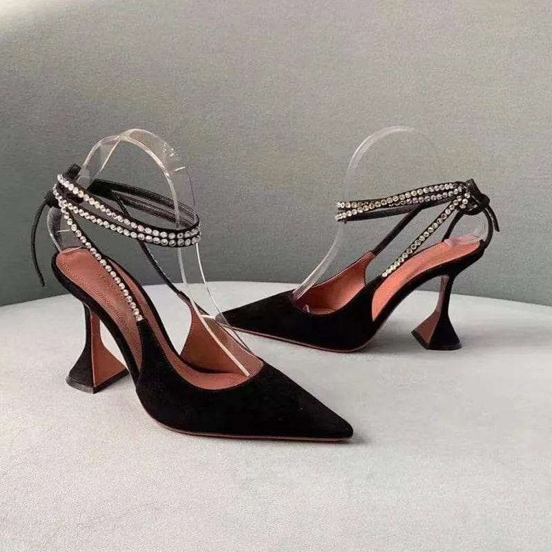 4 / Black drop shipping Trendy camouflage bow sandals silk women pumps high heel sandals wear glittering rhinestone strappy slippers