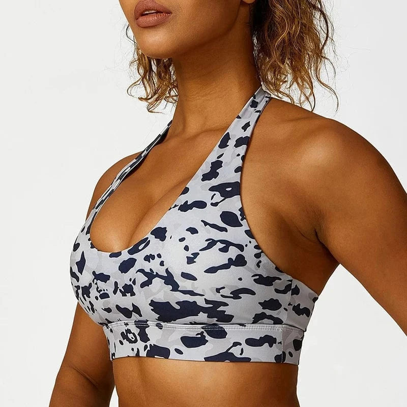 4 Pcs Leopard Yoga Set Summer High Waist Stretch Butt Gym Leggings Shorts Halter Sling Yoga Bra Workout Sets Suits Sports Wear