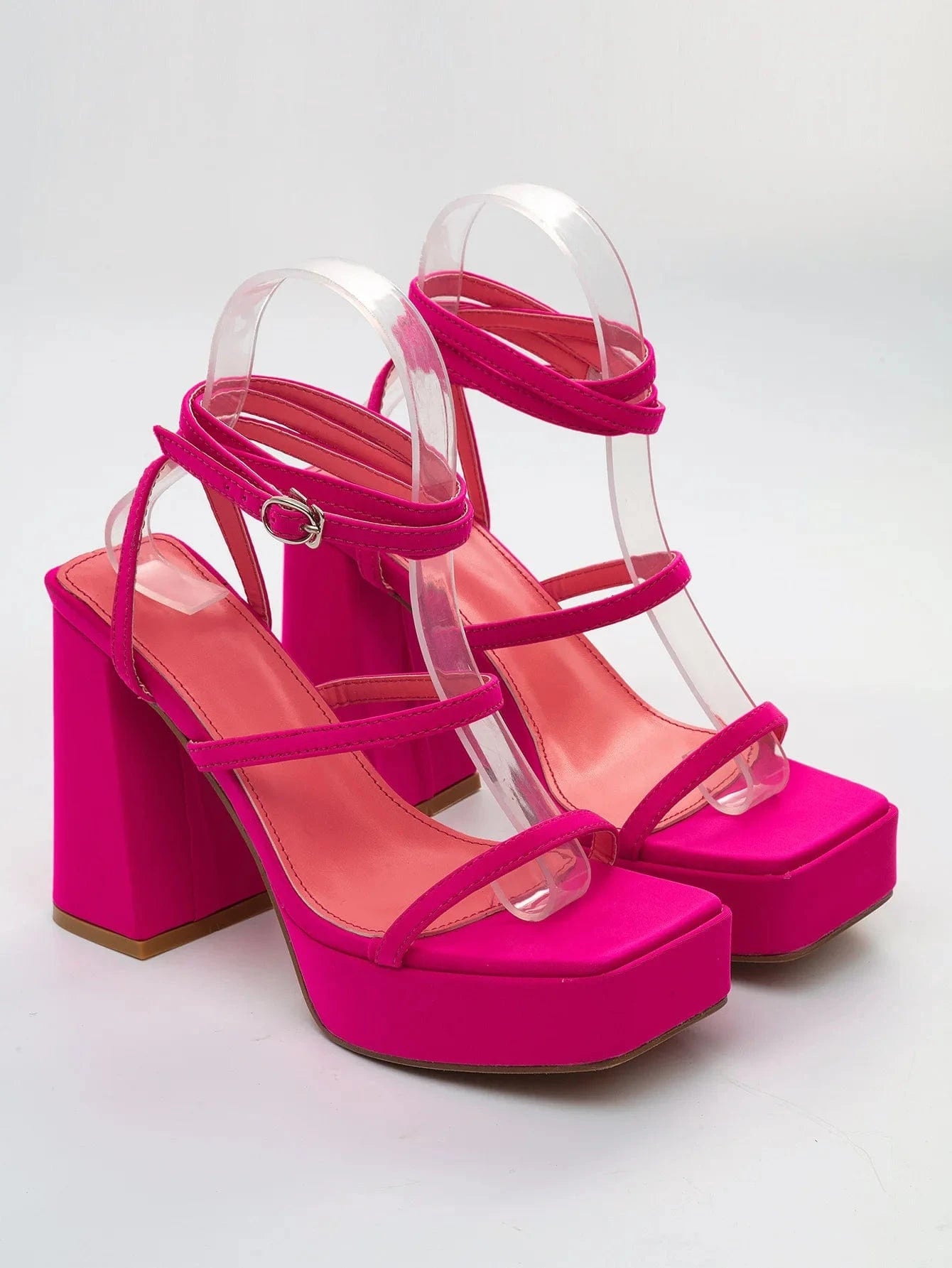 4 / Red BUSY GIRL XSD3035 Designer Women Heels Square Toe Ankle Strap Sexy Solid Color Large Size Platform Chunky High Heeled Sandals