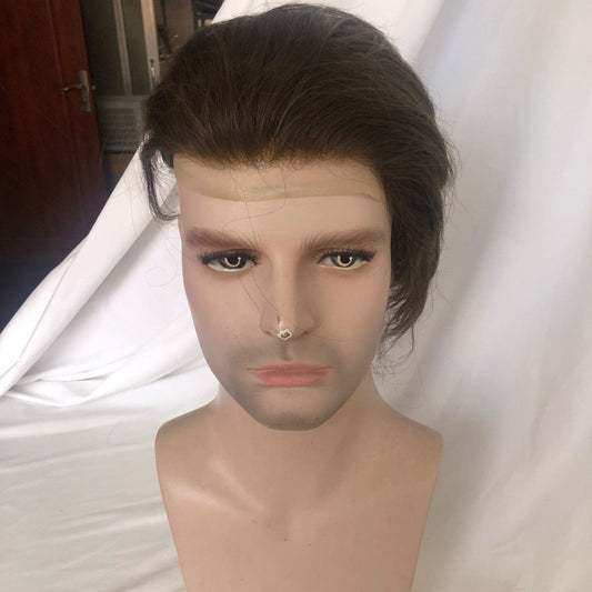 #4 Toupee Lace with PU Brazilian Hair Mens Toupee Brown Color 100% Human Hair Man Toupee Hair System