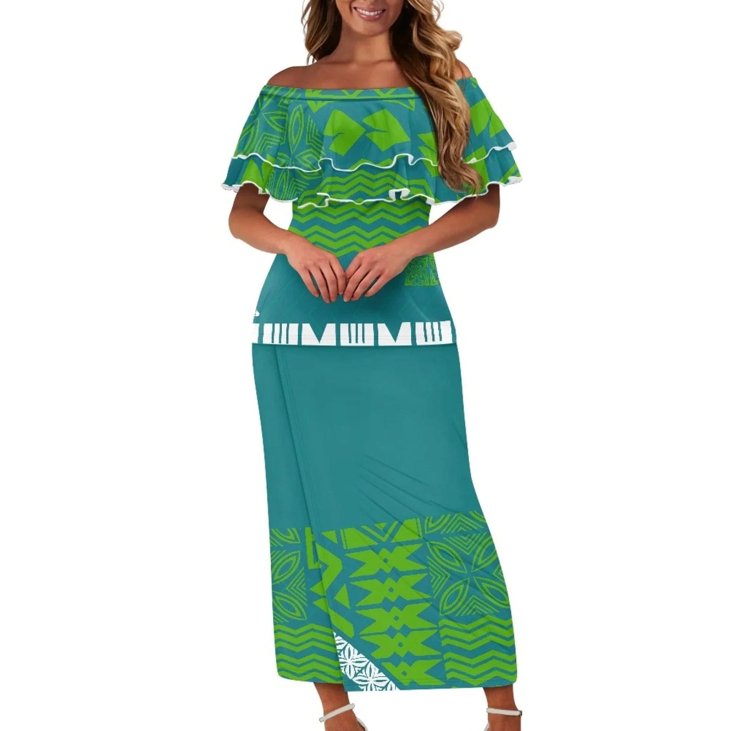 4 XL / 0179LAZ11-3 New Arrivals Ruffles Sexy Off Shoulder Women'S Custom Dresses Plus Size Samoan Puletasi Top And Skirt Two Pieces Set For Women