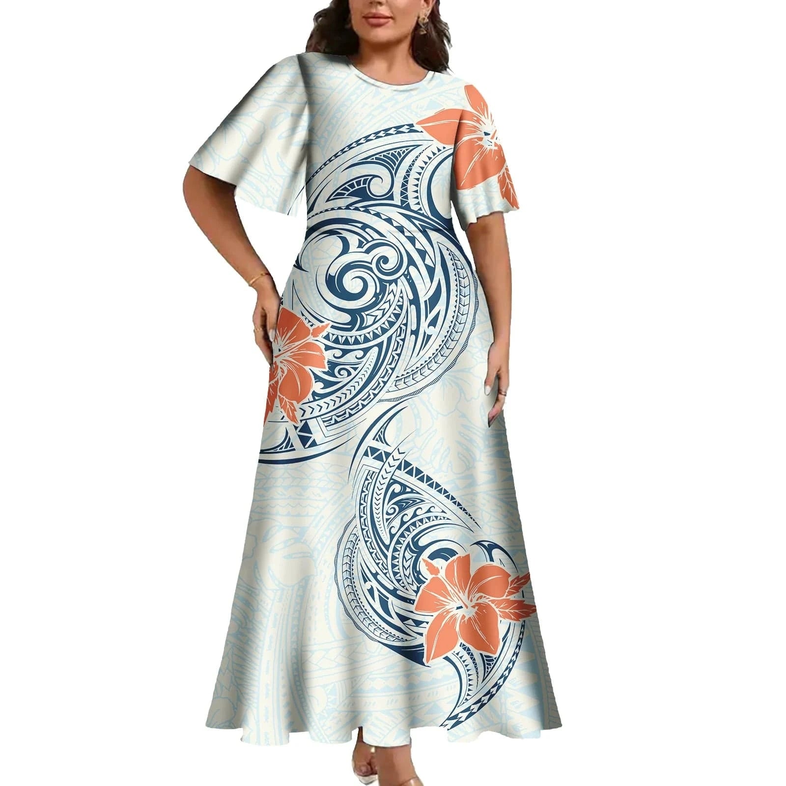 4 XL / 0554L-2987 Casual Women Dresses Elegant Clothing Dropship Print on Demand Samoan Polynesian Tribal Luxury Ladies Dresses Women Clothing