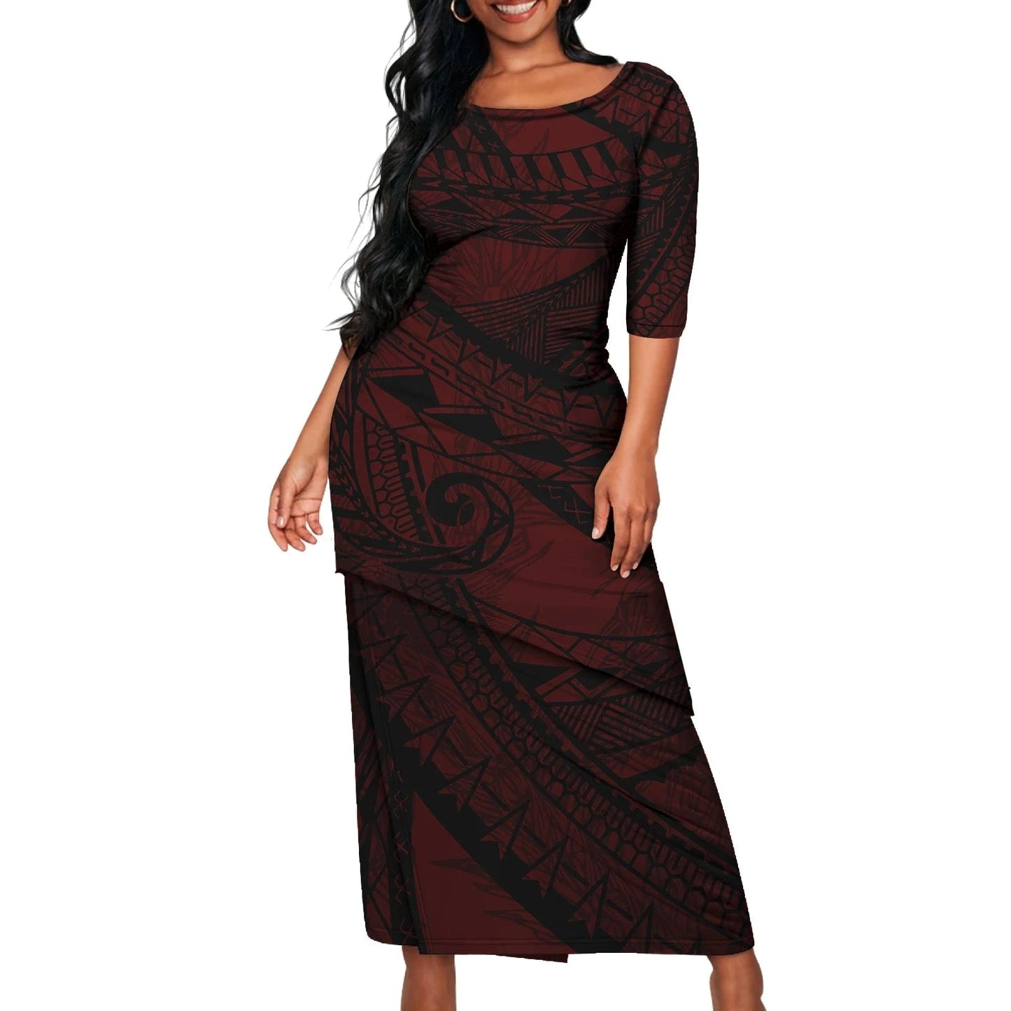 4 XL / 0979L-2983 Polynesian Tribal Samoan Print Custom Ladies Elegant Women's Dress Asia & Pacific Islands Clothing Samoa Puletasi Sets