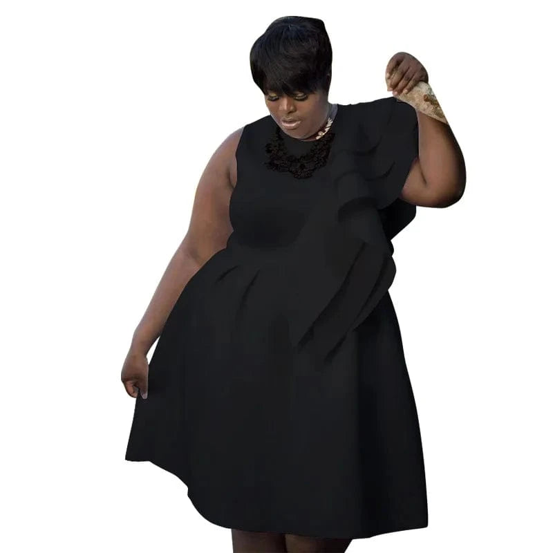 4 XL / Black trending products 2024 new arrivals plus size women's clothing Solid color round neck irregular A-line loose dress