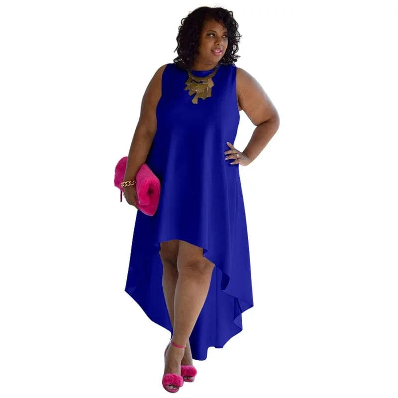 4 XL / Blue trending products 2024 new arrivals Fashionable plus size sleeveless sexy round neck comfortable casual dress