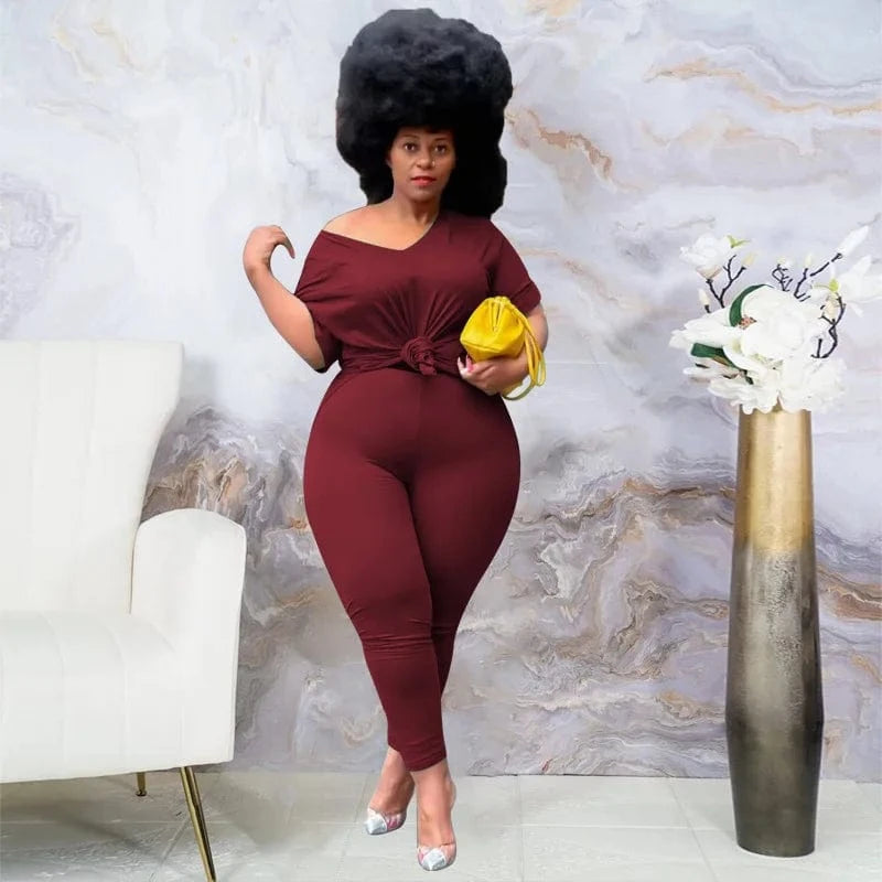 4 XL / Burgundy Plus Size Two Piece Set Outfits Loungewear Sets Fall Oversized Loose Tshirts Legging Sweatpants Sweatsuits Tracksuit Women