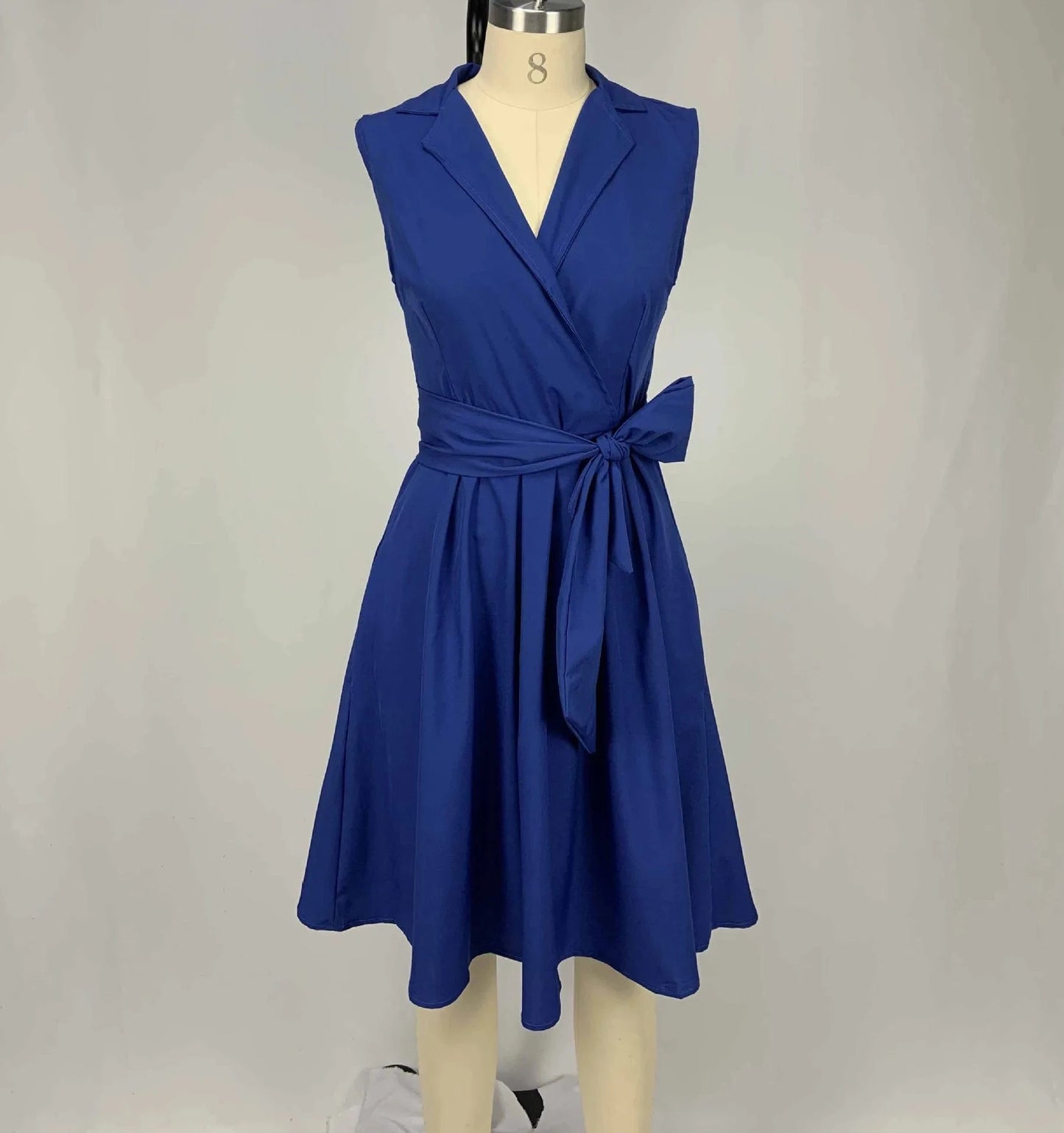 4 XL / Dark blue Hot Sell Solid Color summer Elegant Ladies Office dress professional Women Formal Work Sleeveless Belted A line Career Dresses