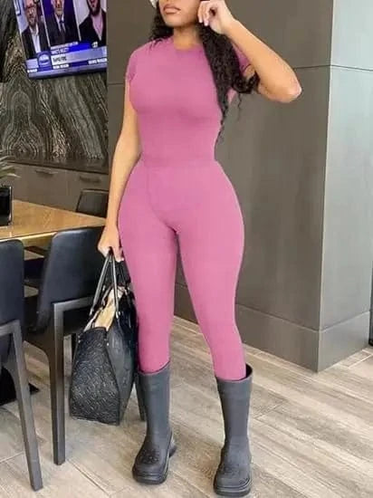 4 XL / Pink Summer Lounge Wear Ladies Knitted Short Sleeves Pant Two Piece Ribbed Set 2024 Loungewear Leggings Fitness Women Lounge Wear