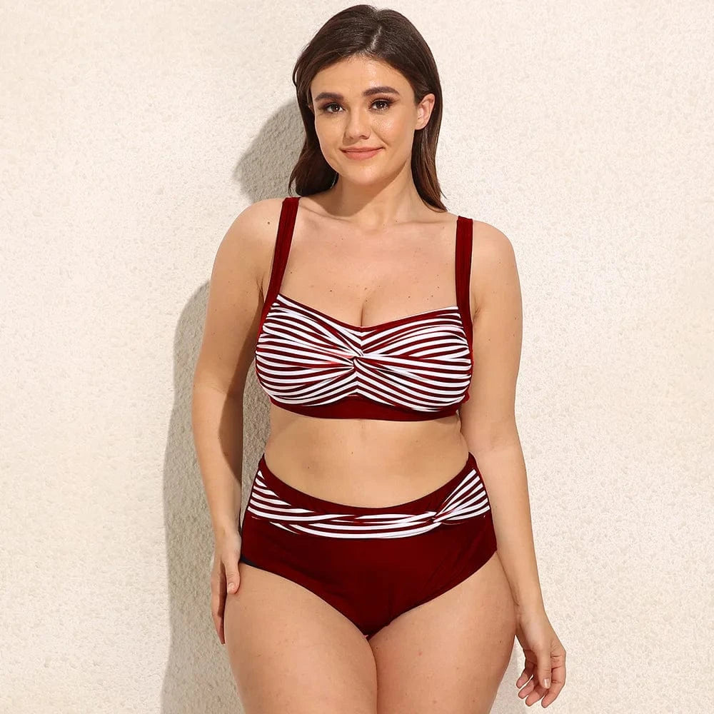 4 XL / Red Bathing Suit Stripped Tank Big Breasts Swimsuit Striped High Waist Swimwear Women XXXL Plus Size 2024 Large Size 4 Color Adults