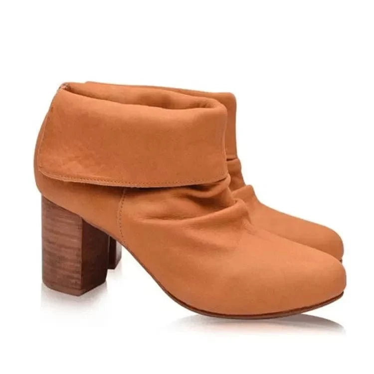 4 / Yellow J&H Fashion autumn winter new style big size round head thick heel high heel short boots natural roll Martin bootsv