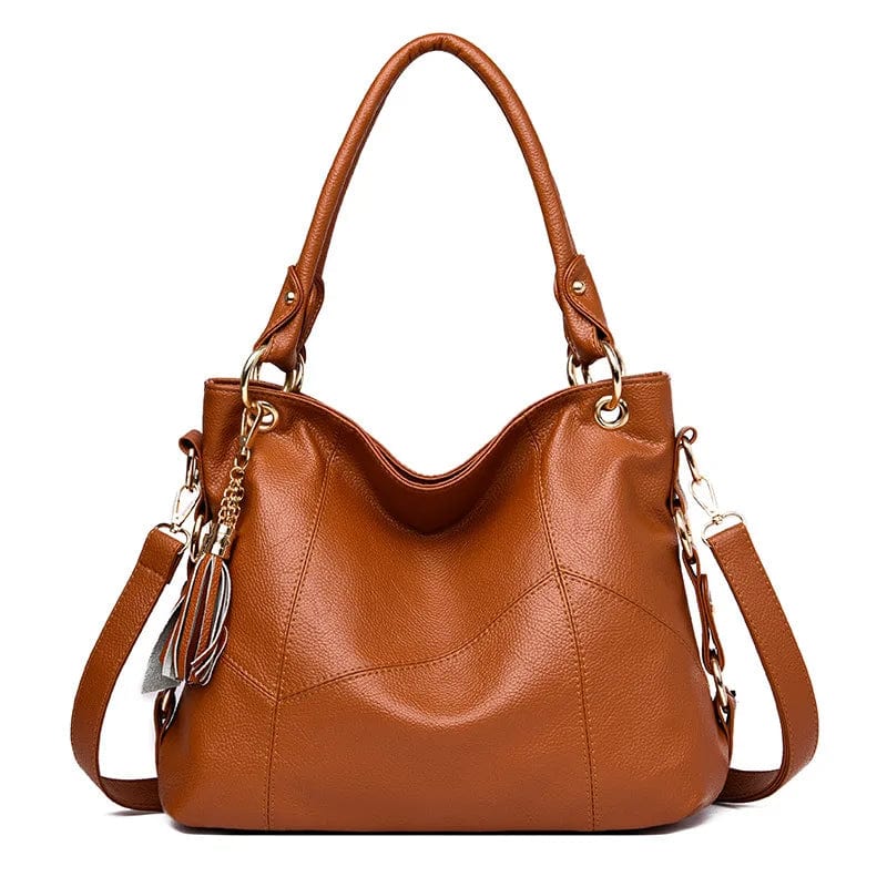 40*15*28cm / Yellow New retro mother fashion leather tassel wild stitching Korean version of large-capacity messenger bag handbag