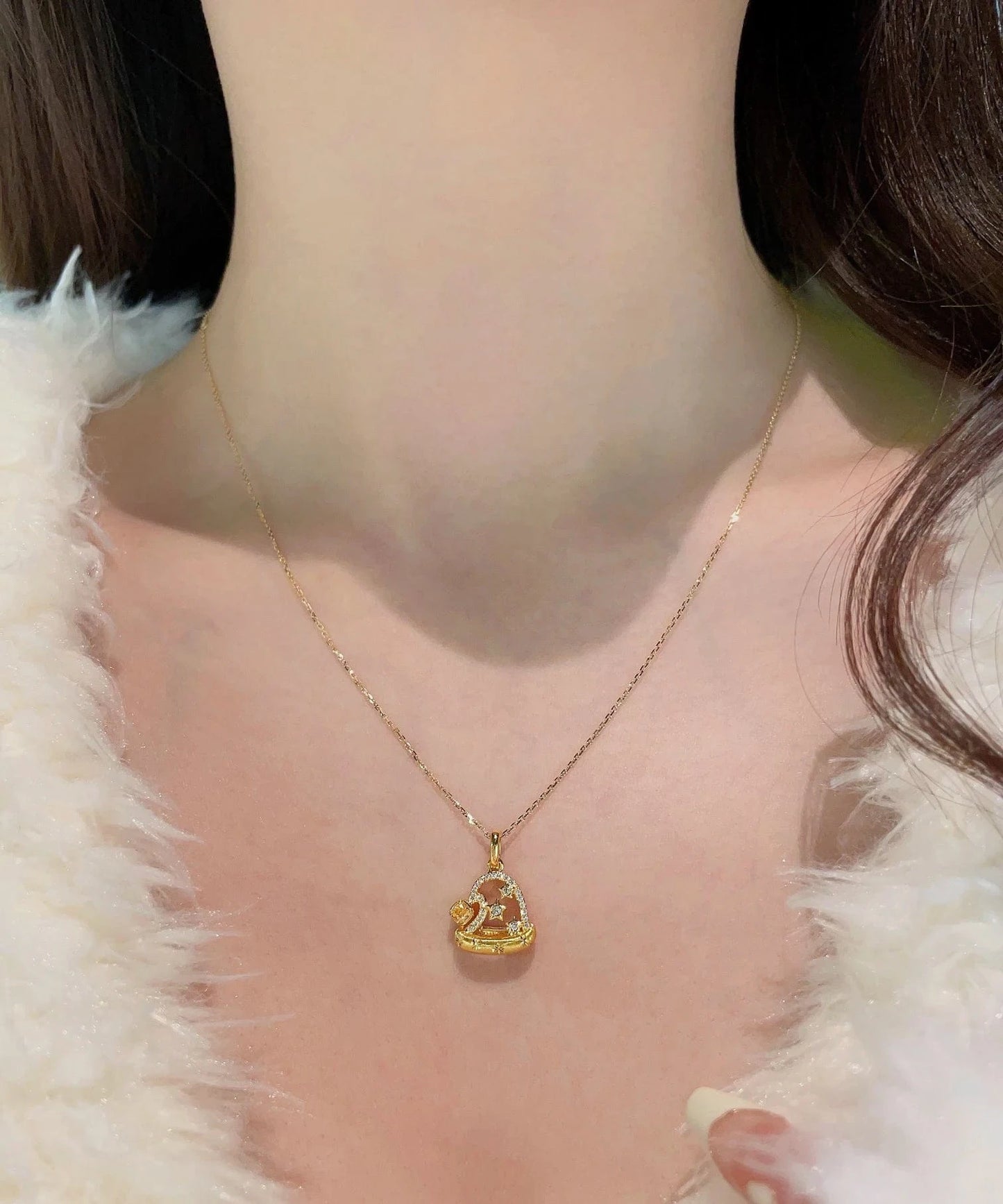 40-45cm / 18k gold New Design Solid 18k Gold Necklace Real Yellow Diamond Necklace Christmas Santa Hat Necklace Custom Jewelry for Christmas Gift
