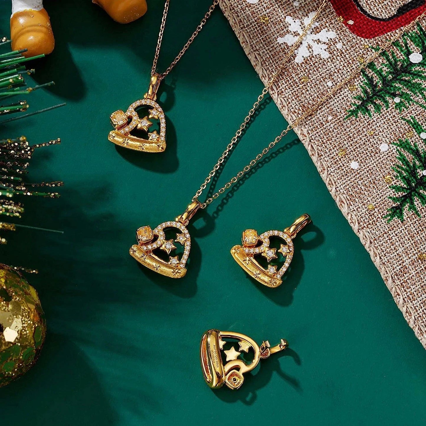 40-45cm / 18k gold New Design Solid 18k Gold Necklace Real Yellow Diamond Necklace Christmas Santa Hat Necklace Custom Jewelry for Christmas Gift