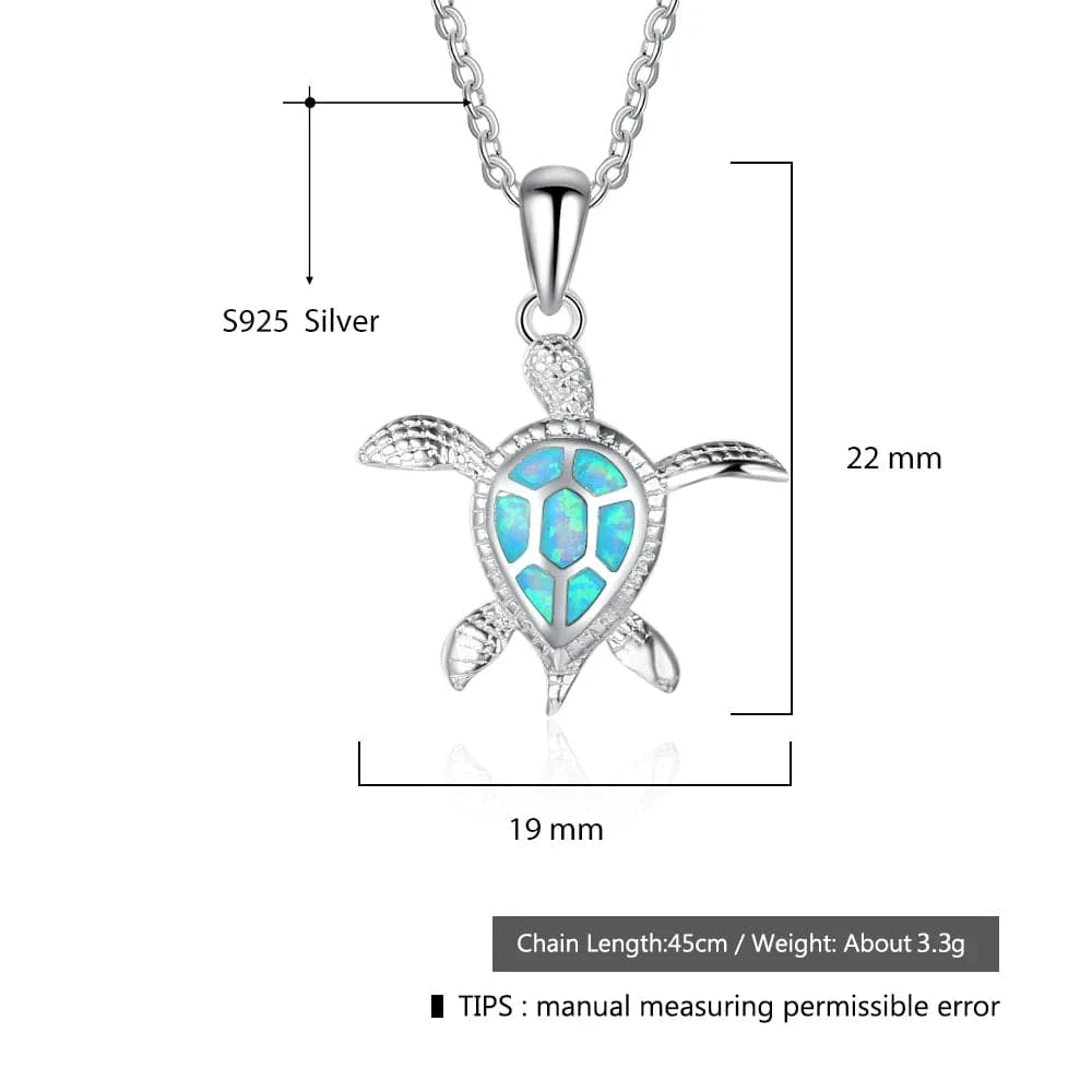 40+5cm / Silver Poya Wholesale Adjustable Mens 925 Sterling Silver Hawaiian Style Blue Opal Sea Turtle Pendant Necklace For Women